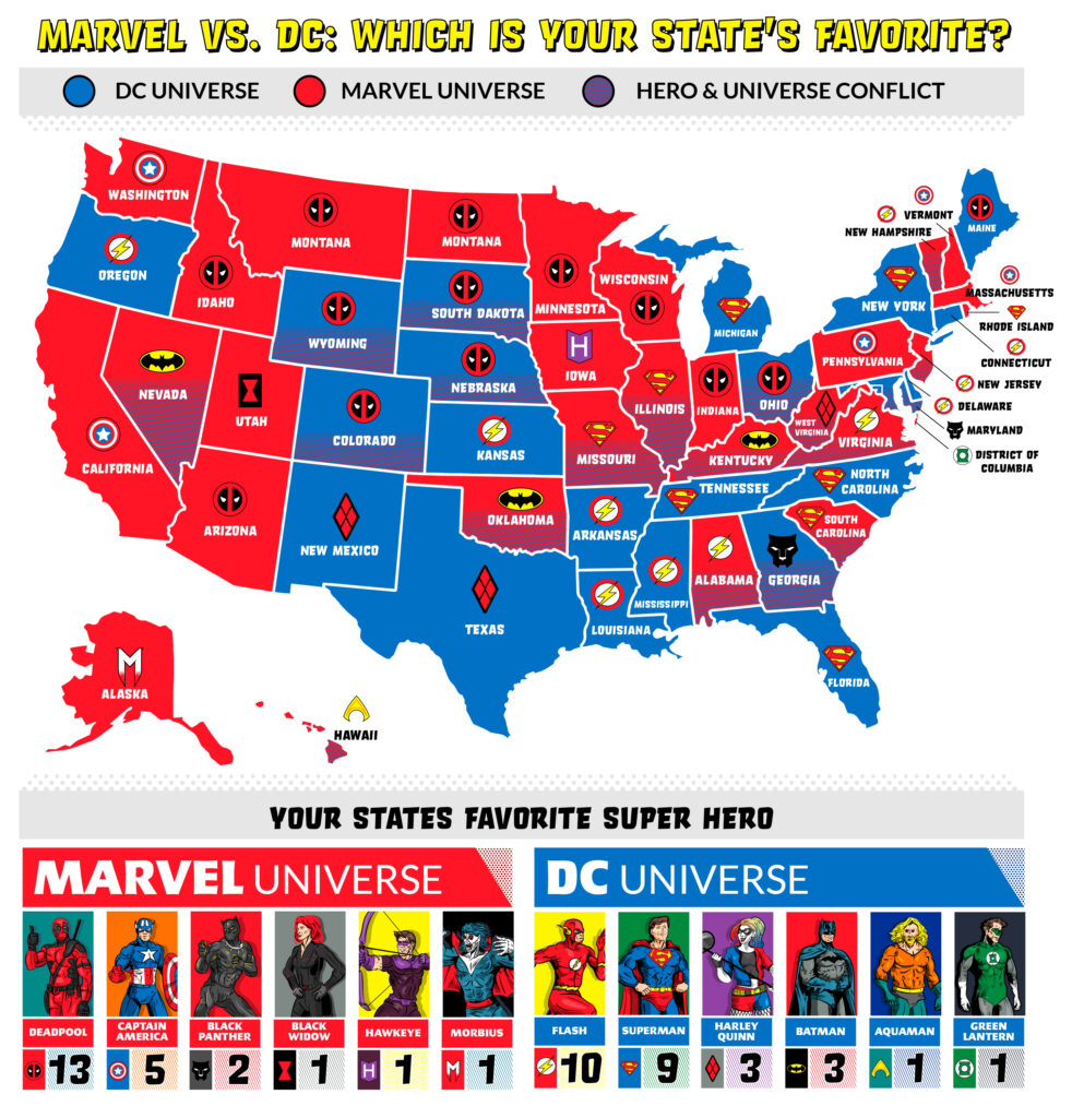 Marvel vs DC - Your State's Favorite Comics, Ranked | USDish.com